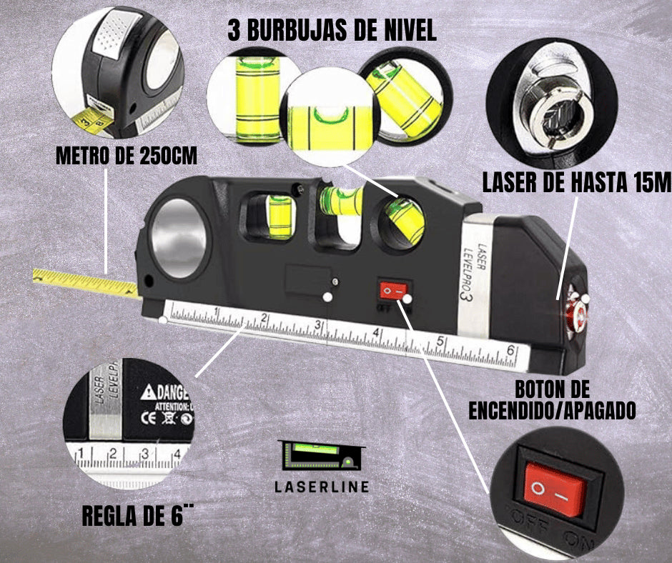 Nivel Láser Multifuncional con Cinta Métrica – Precisión Fácil en Cada Medida
