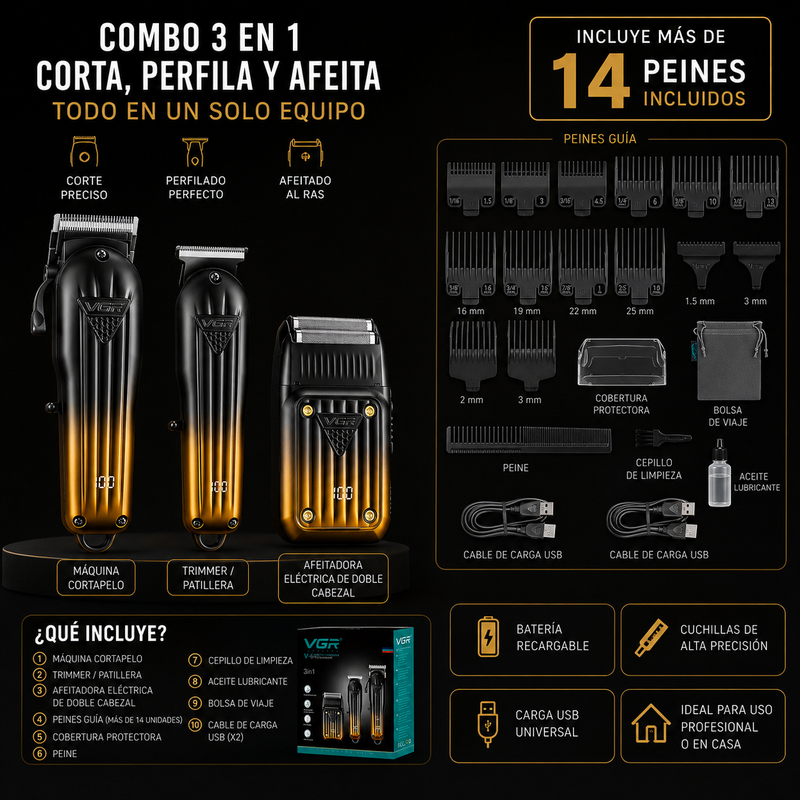 Contenido del Combo Barber 3 en 1