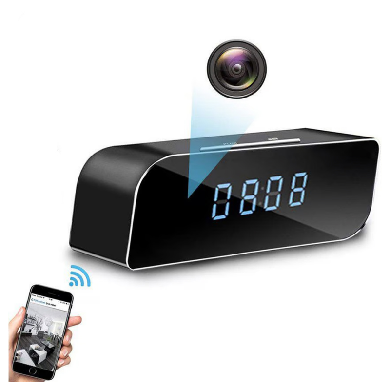 Camara Reloj Despertador Espia Wifi App Cam HD Seguridad Negro