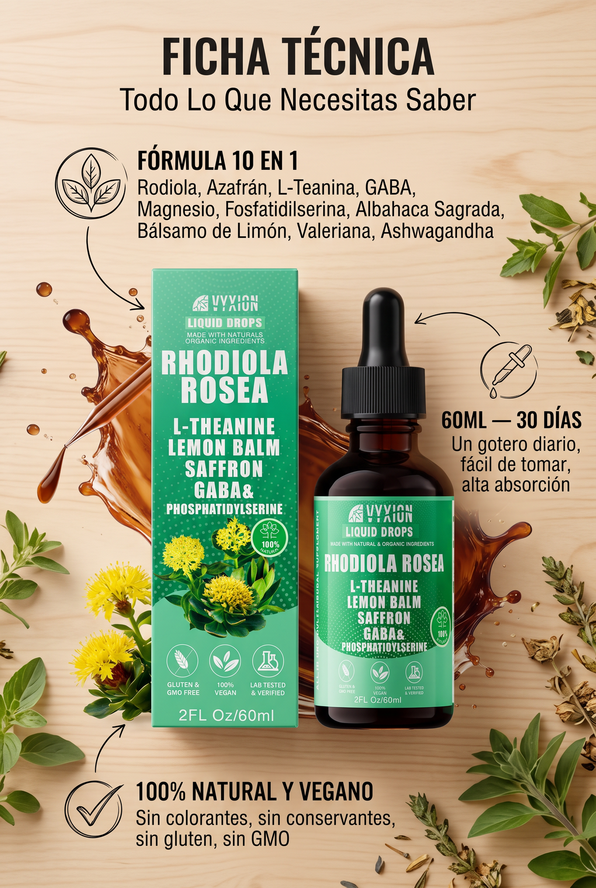 Gotas Líquidas de Rhodiola Rosea 10 en 1