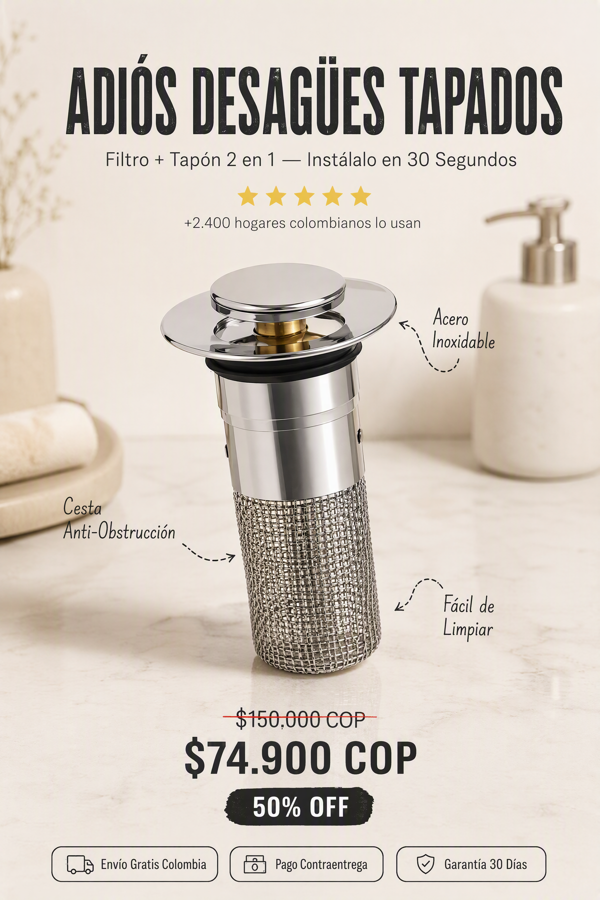 Filtro Desagüe De Acero Inoxidable