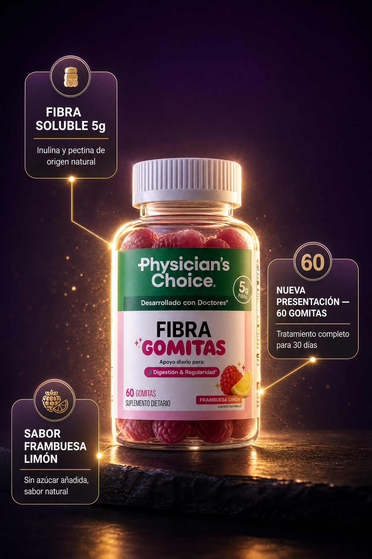 Gomitas de Fibra Digestiva — Nueva Presentación 60 Unidades