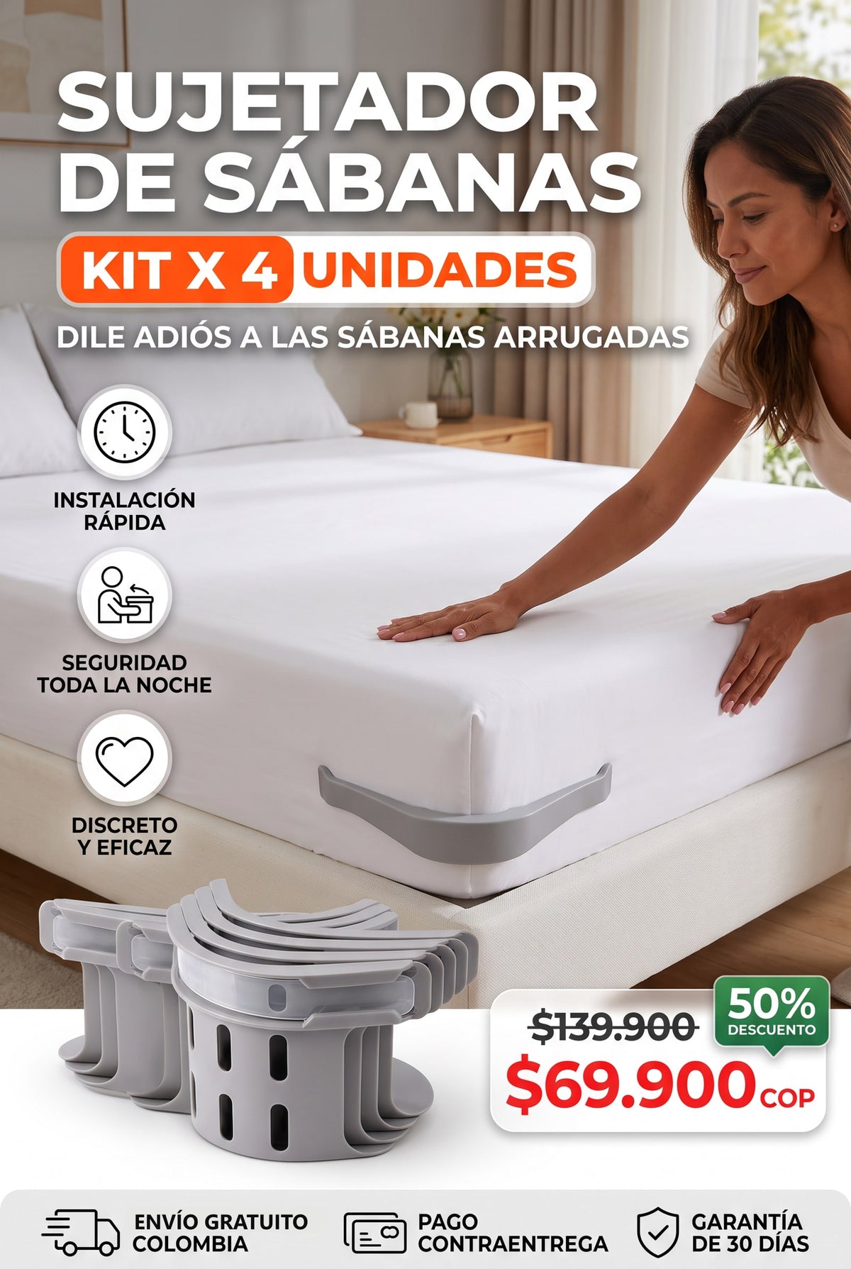 Sujetador de Sábanas Ajustable — Kit x 4 Unidades