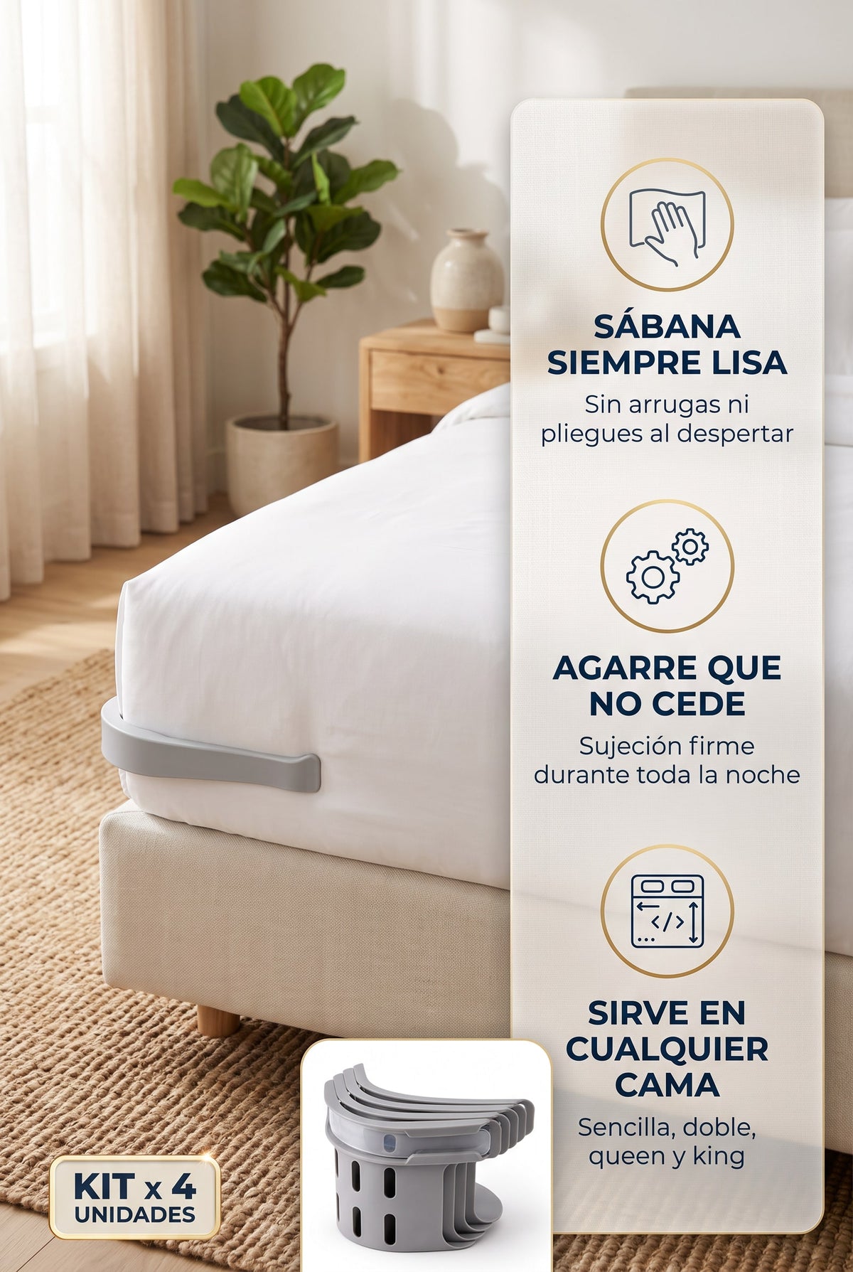 Sujetador de Sábanas Ajustable — Kit x 4 Unidades