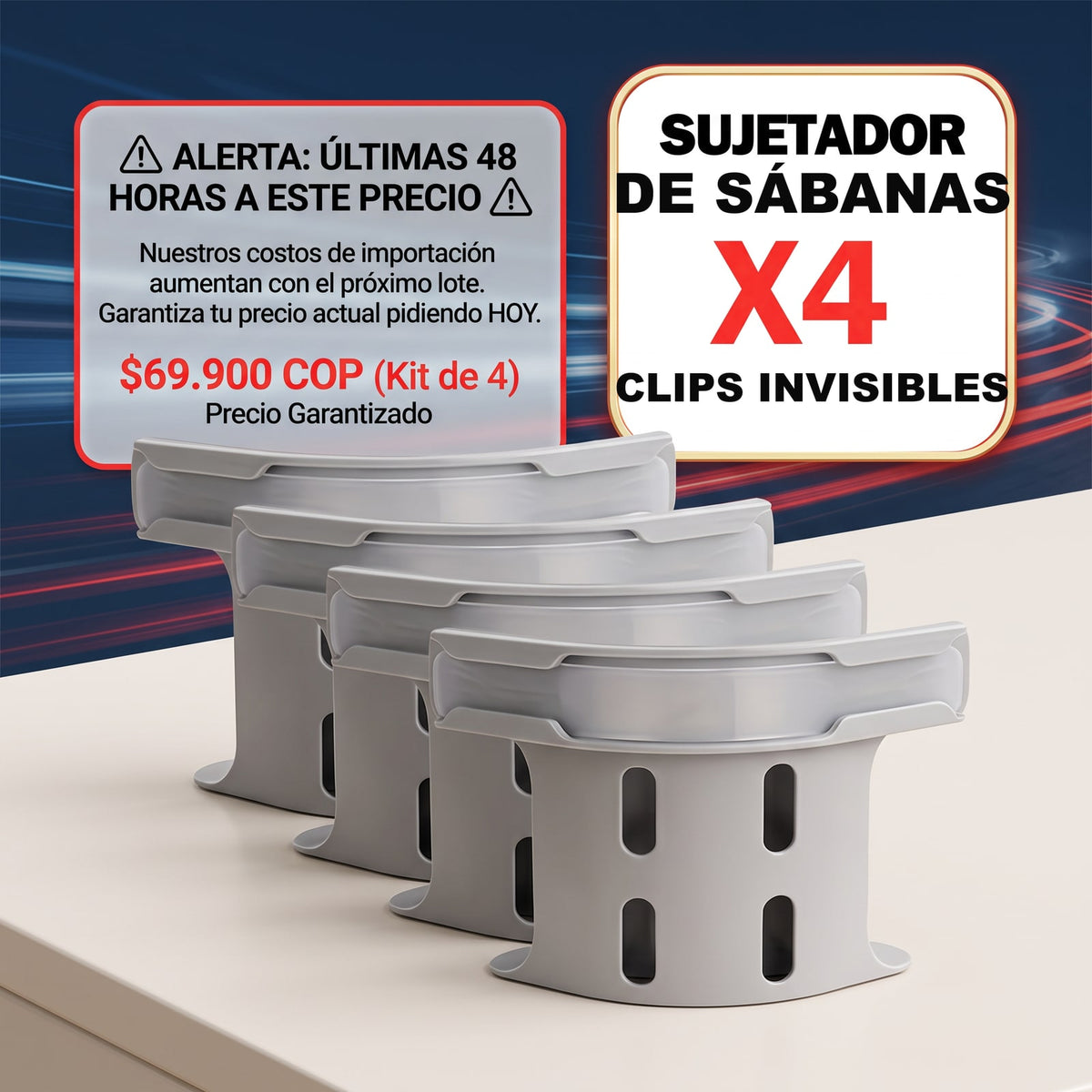Sujetador de Sábanas Ajustable — Kit x 4 Unidades