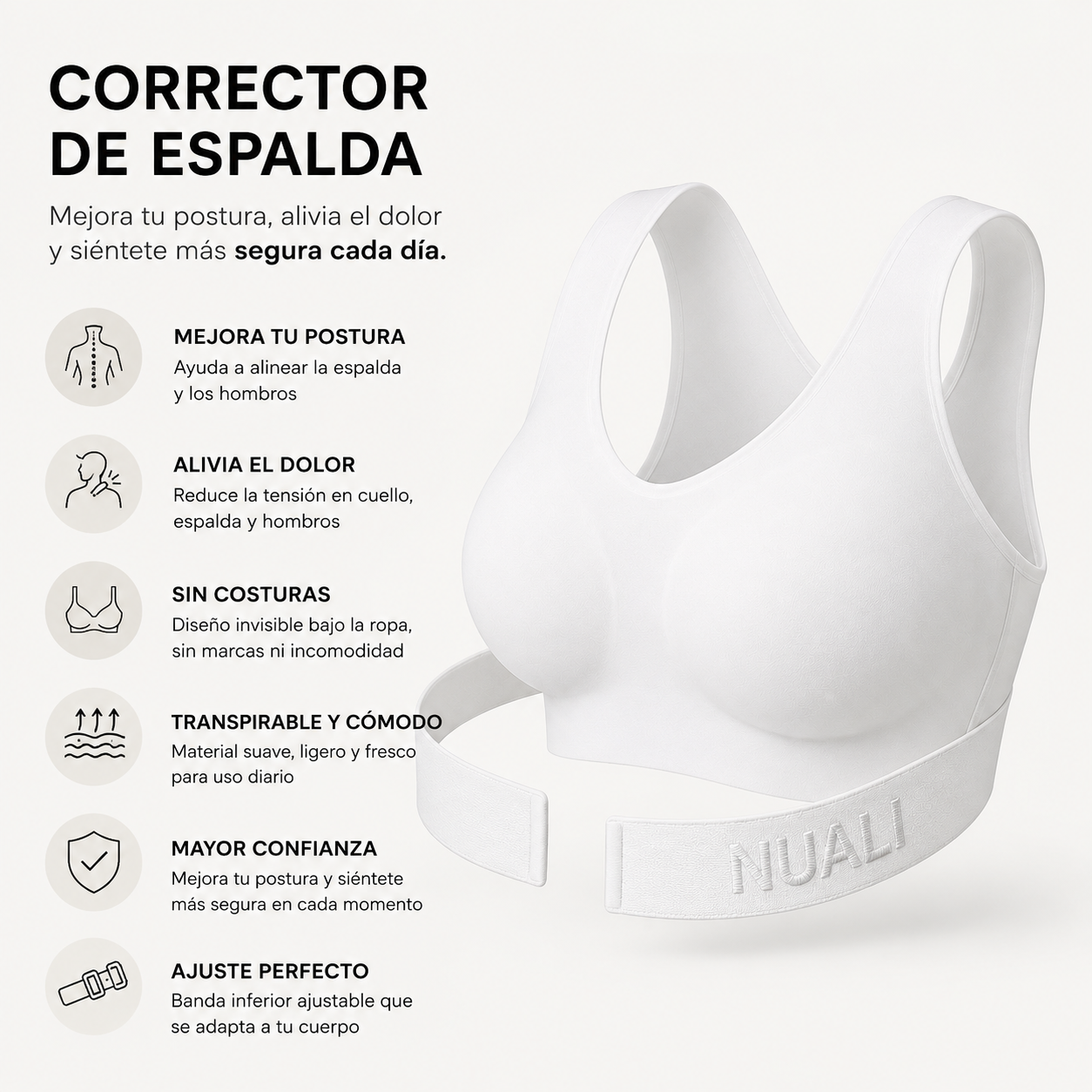 Corrector de espalda comodo y discreto